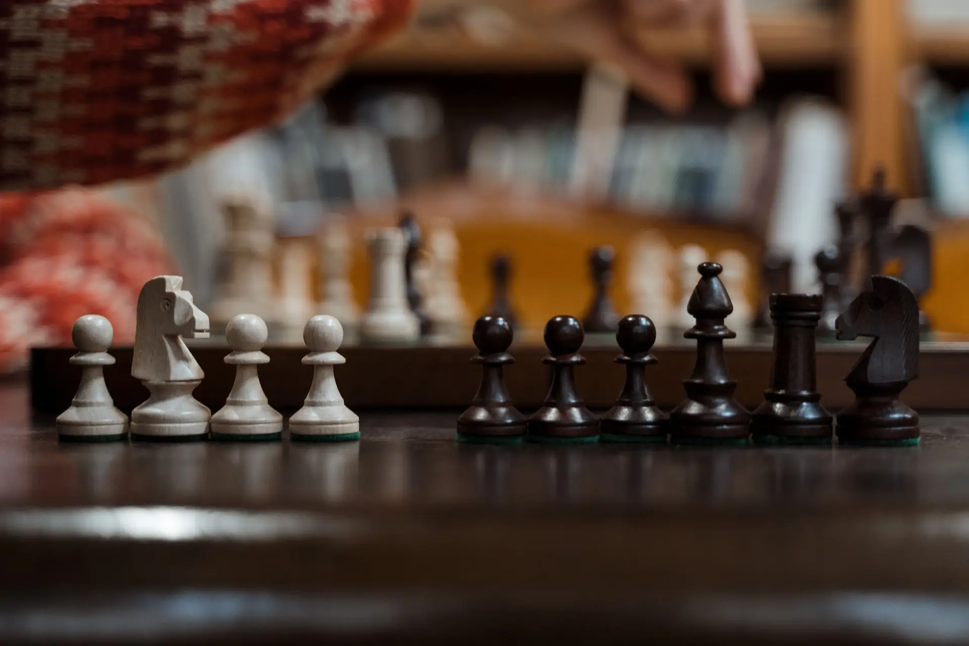Chess pieces arranged for a club game