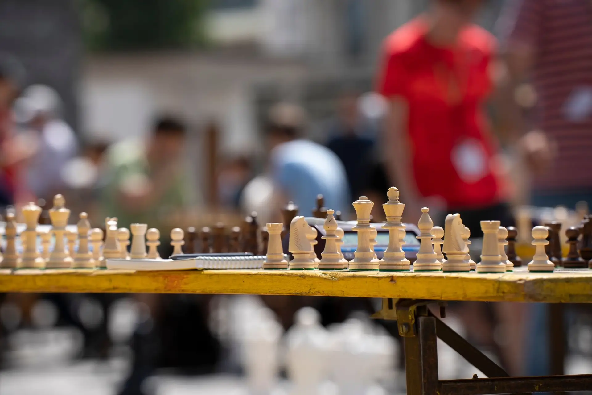 Outdoor chess boards prepared for an event