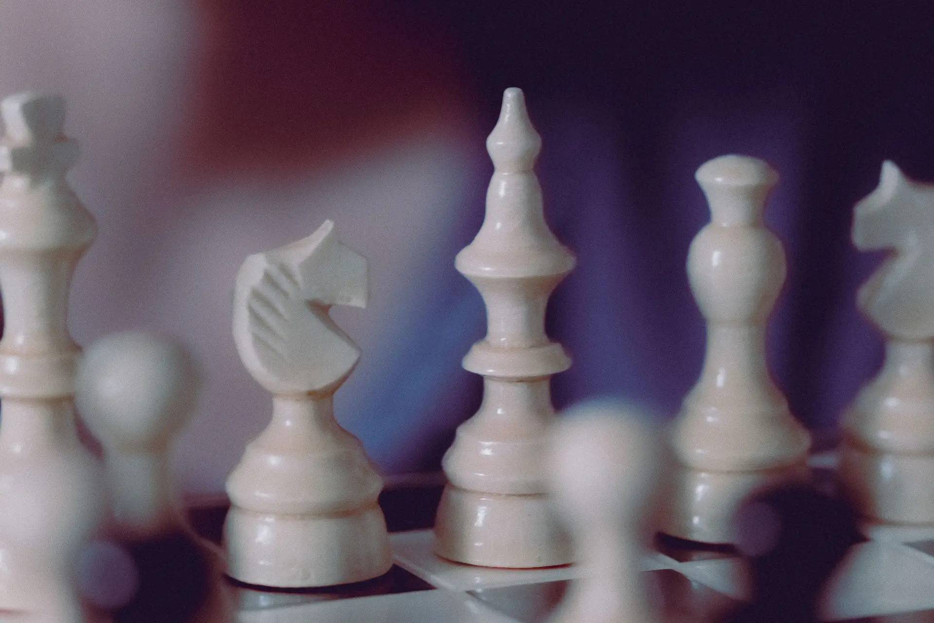 White chess pieces in a midgame position
